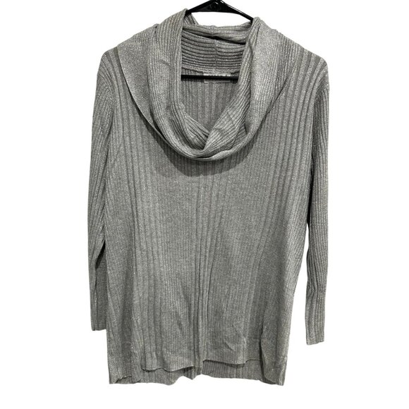 Joseph A. Womens Ribbed Cowl Neck Sweater Silver Gray - Picture 1 of 9